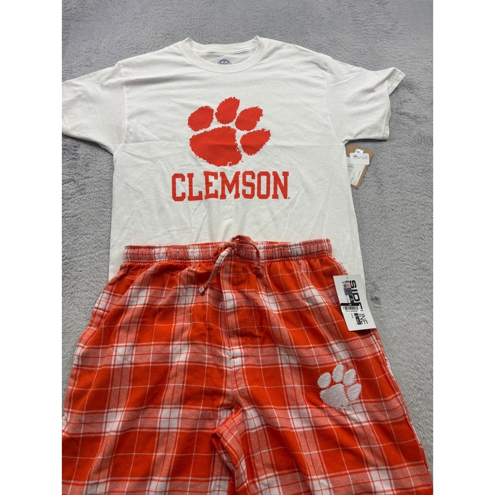 Sideline Apparel Clemson Tigers Mens Pajama Set Orange White‎ Plaid Large NWT